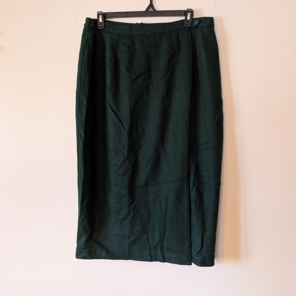 100% Wool Forest Green Pencil Skirt